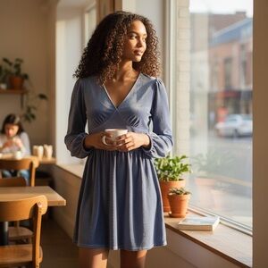 Candace Cameron Bure Blue Long Sleeve Dress
